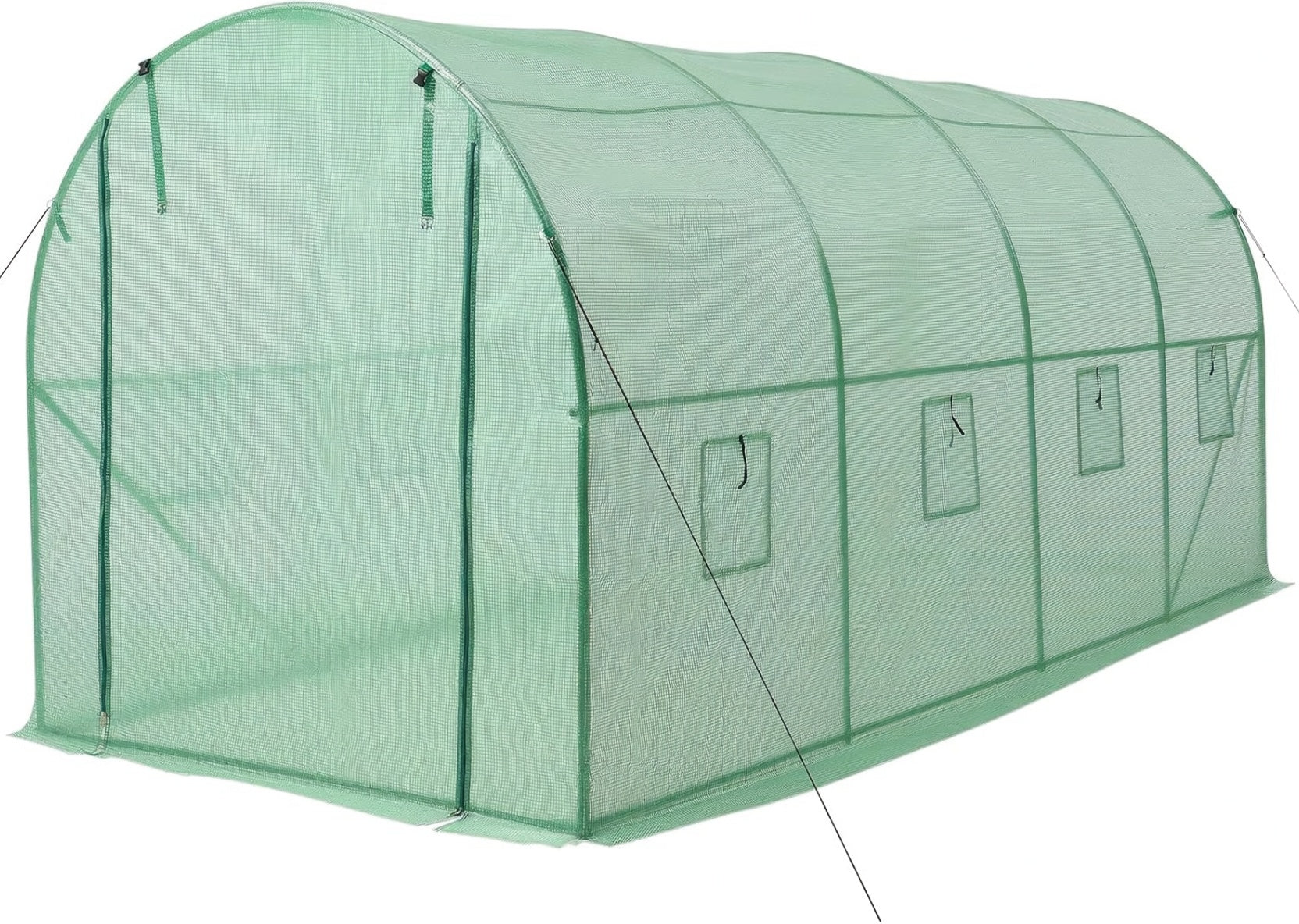 Side view of 15x7x7 ft portable walk-in tunnel greenhouse on white background